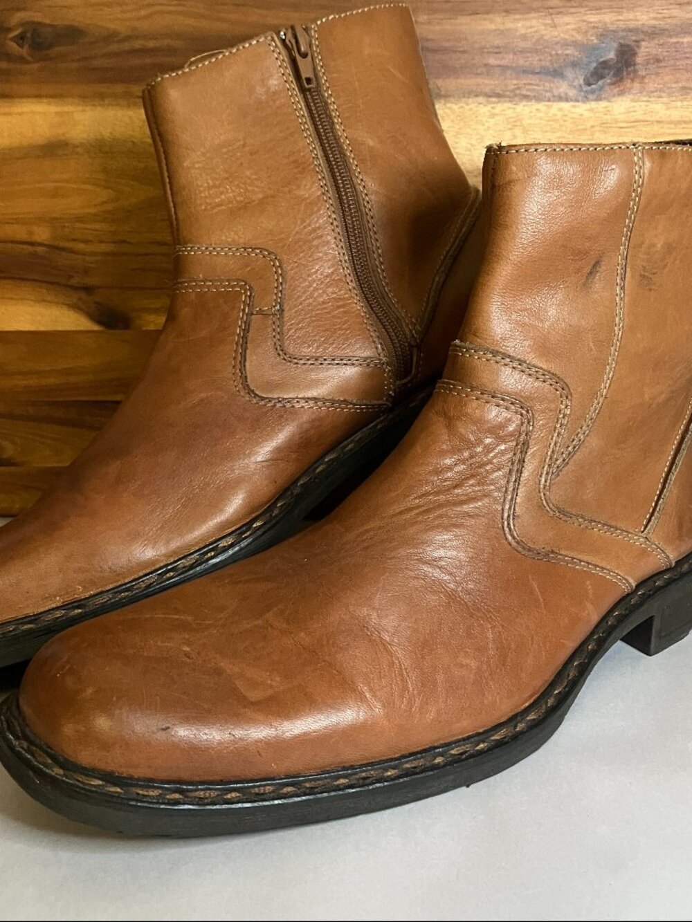 RJ Colt Leather Side Zip Ankle Boots Fireside Tan Brown